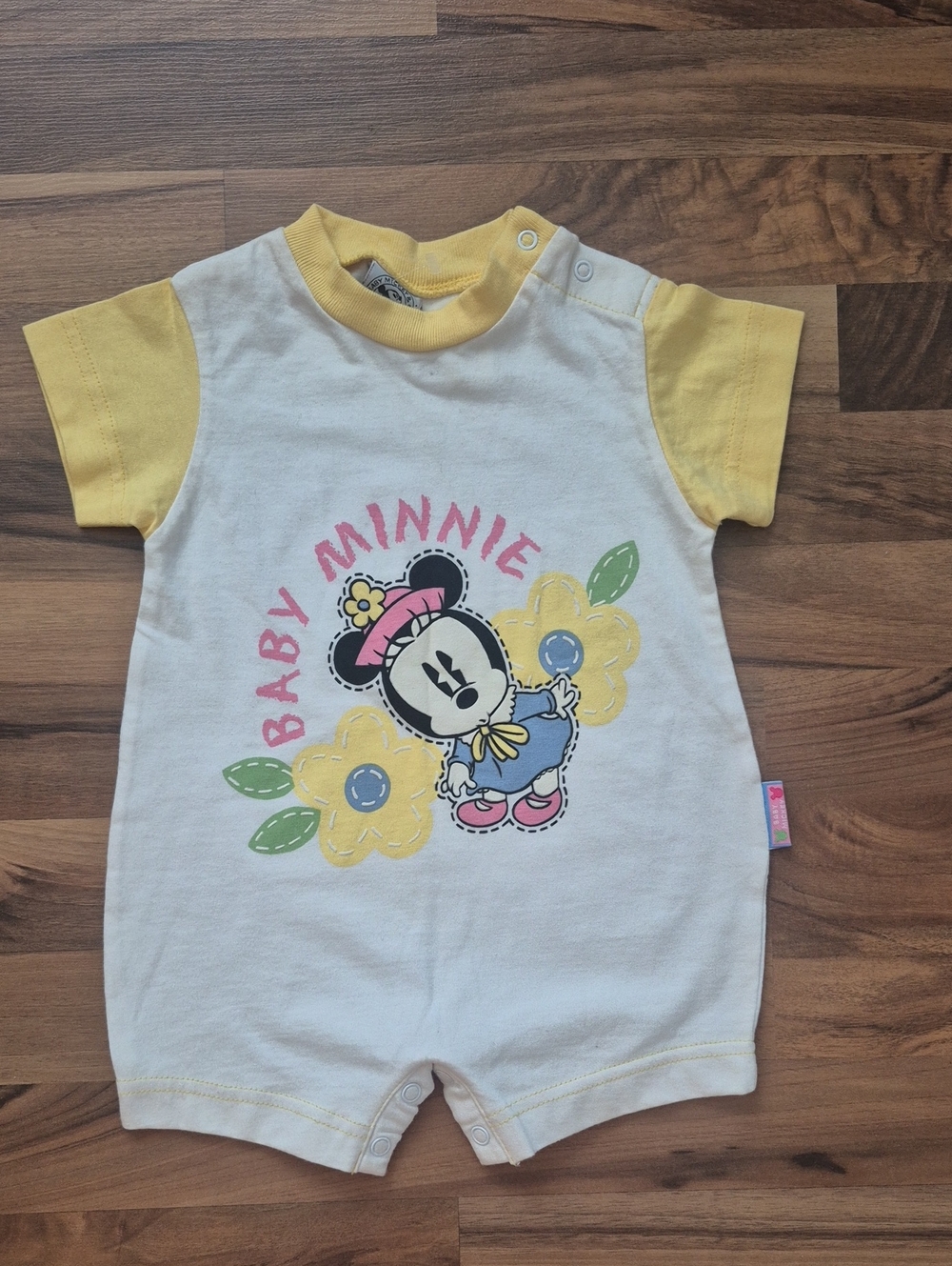 Vintage 90s Baby Mickey & Co Minnie Mouse Shortall Romper Snap 6-9 Months